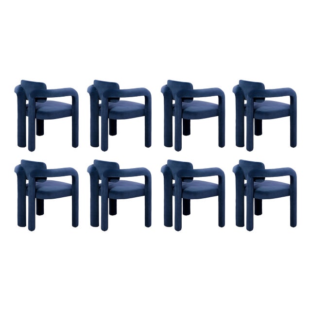 Double Arch Dining Chairs in Navy Blue Cotton Velvet from Insidherland, Set of 8 For Sale
