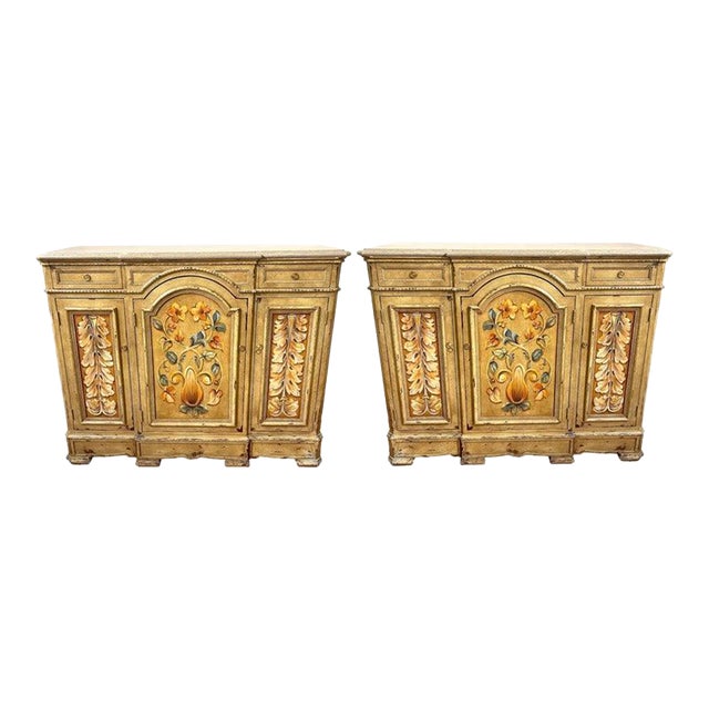 21st Century Tuscan Painted & Marble Top Credenzas by Susan Kaiser for Hickory Chair - a Pair For Sale