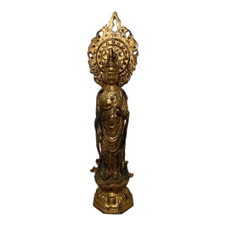 Vintage Showa Period (1926–1950s) Japanese Kannon Buddhist Cast Iron Statue For Sale