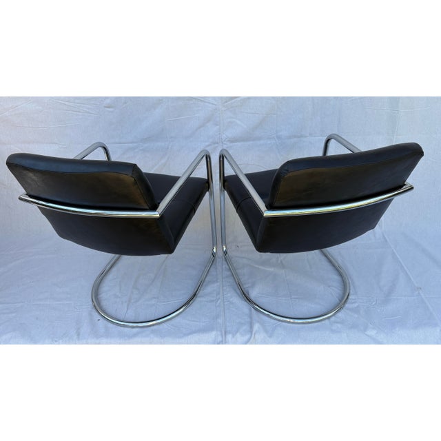 Mid-Century Modern Set of 4 Vintage Modern Cantilever Chrome Armchairs in Black Leather, 1970s. Vegan Leather For Sale - Image 3 of 5