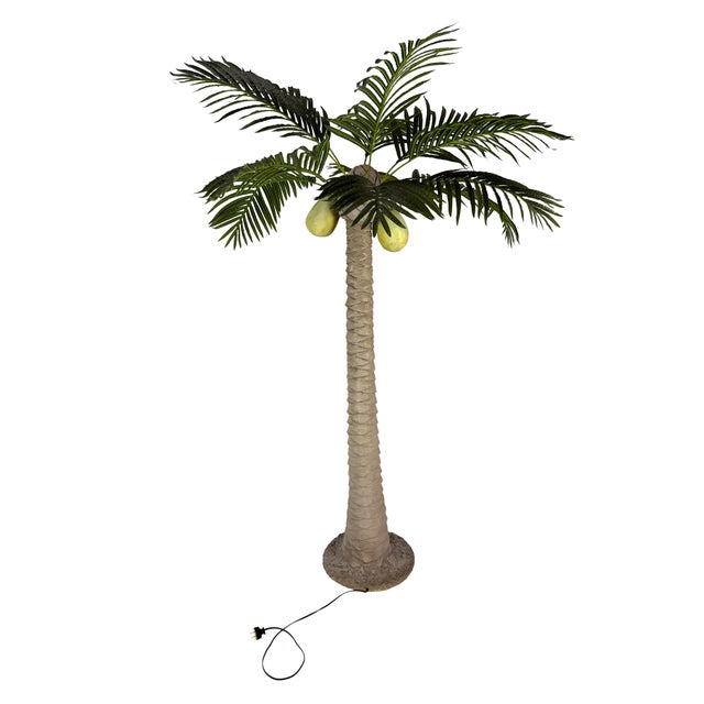 1960s Vintage 1960s Plaster Palm Tree Floor Lamp W/ Metal Bullet Shade - Tropical Tiki Island Beach Decor - Mario Torres Style For Sale - Image 5 of 18