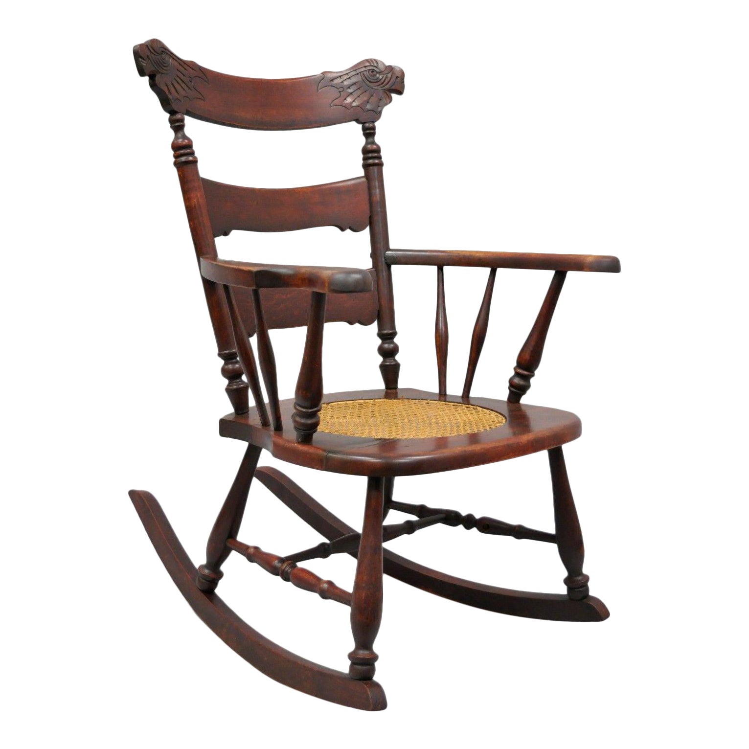 Antique Carved Mahogany Eagle Rocking Chair Rocker Victorian Figural