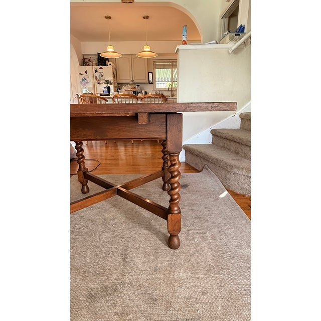 Wood Vintage Jacobean Revival Solid Wood Dining Table With Barley Twist Legs For Sale - Image 7 of 9