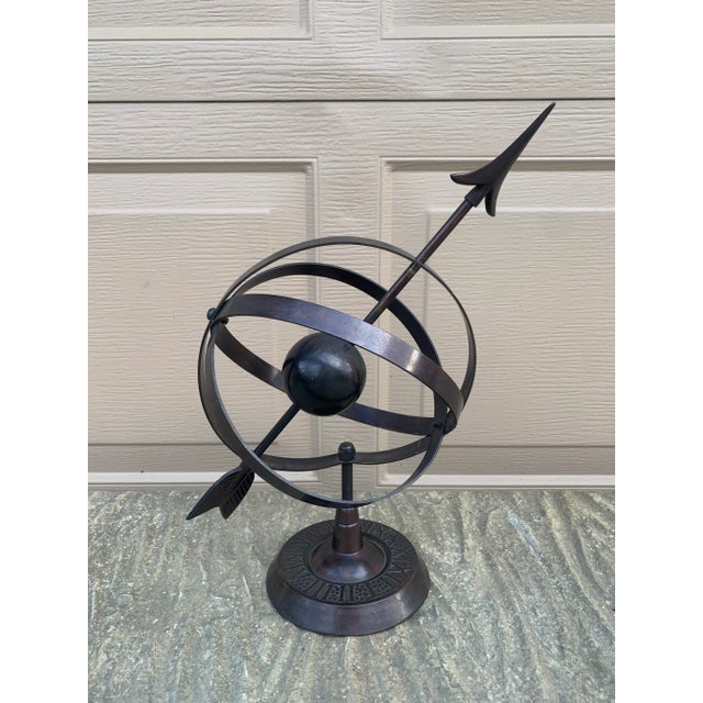 Metal Black Iron Armillary Globe Sculpture – Traditional Landscape & Garden Decor For Sale - Image 7 of 8