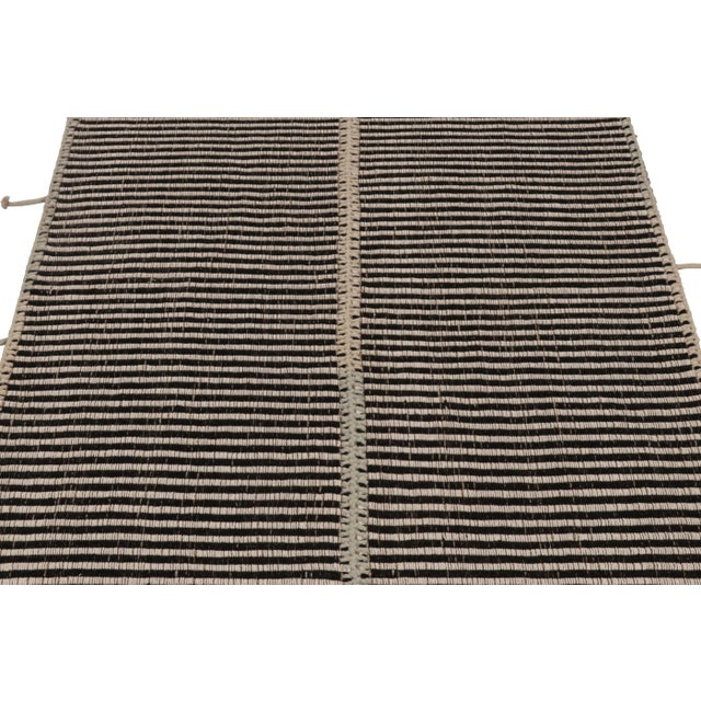 Rug & Kilim's Accent Kilim, Beige and Black Textural Stripes For Sale In New York - Image 6 of 9