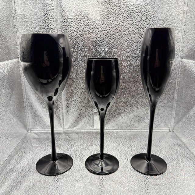 1980s Vintage Black Crystal Stemware Service (Set of 9) For Sale - Image 5 of 8