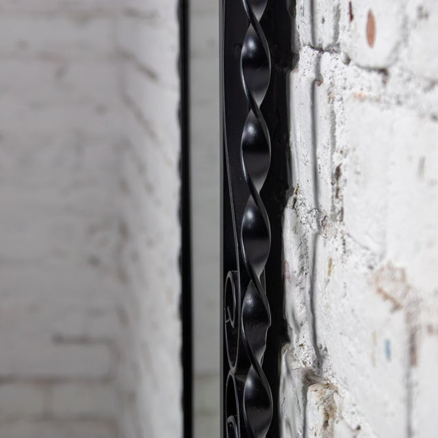 Mid-20th Century Art Deco Wall Mirror Black Painted Wrought Iron Frame W/Cast Brass Details & Arched Top For Sale - Image 13 of 18