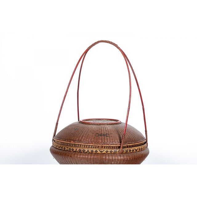 Chinese Antique Chinese Lidded Woven Rattan Basket For Sale - Image 3 of 10