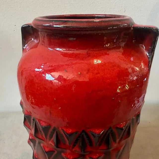 1970s Fat Lava Red and Black Ceramic German Vase For Sale - Image 9 of 11