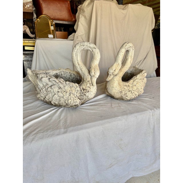 Found in the South of France, this pair of 20th Century Concrete Swan Planters were crafted by artisans in the early...