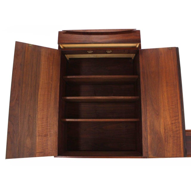 1970s Danish Mid Century Modern HANGING Walnut Side-by-Side Storage Cabinet and Vanity For Sale - Image 5 of 9