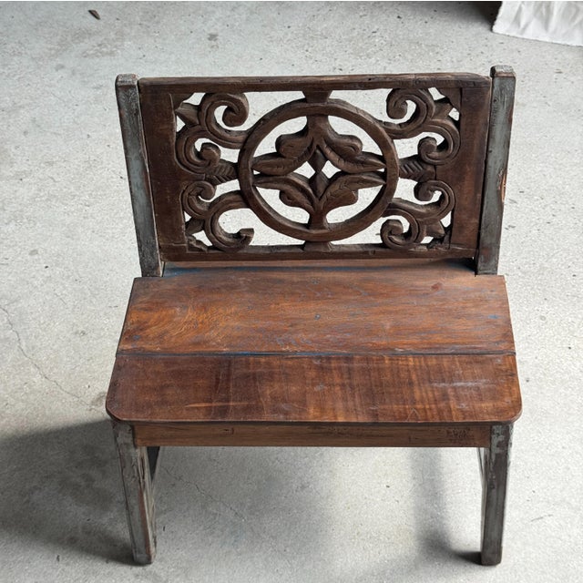 Mini Bench with Carved Backrest, 1980s For Sale - Image 14 of 18