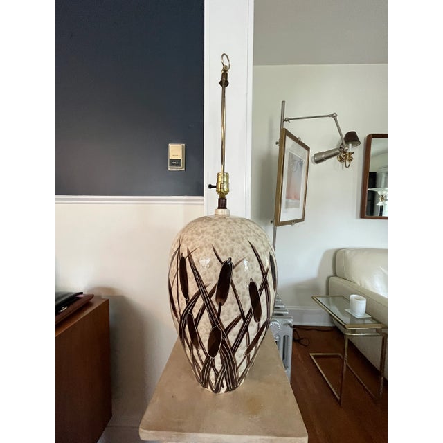 Vintage Ceramic Cattail Lamp For Sale - Image 4 of 6