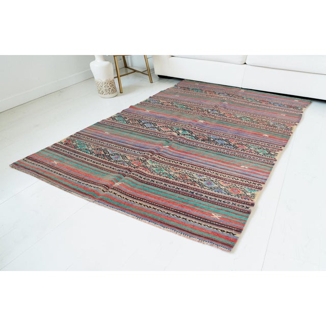 Turkish 1950s Multicolored Geometric Flatweave Kilim For Sale - Image 3 of 10