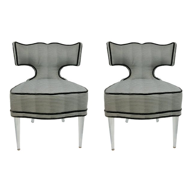 Caracole Modern Gray Facet-Nating Slipper Chairs Pair For Sale