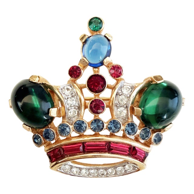 1950s Alfred Philippe for Trifari, Crown Trifari Gold Tone Crown Form Brooch For Sale