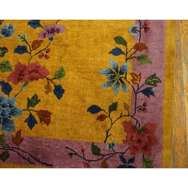1920s Yellow Purple Floral Antique Chinese Art Deco Carpet 3'1" X 5'10" Knotted Wool Rug For Sale - Image 11 of 11