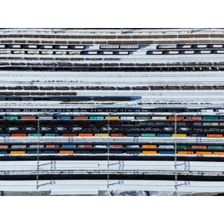 Aerialperspective Images, Drone Point View of Freight Trains and Railway Station in Winter, Photograph For Sale