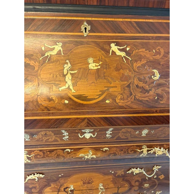 Antique Italian Marquetry Inlaid Burr Walnut Bureau Bookcase, 1920 For Sale - Image 9 of 18