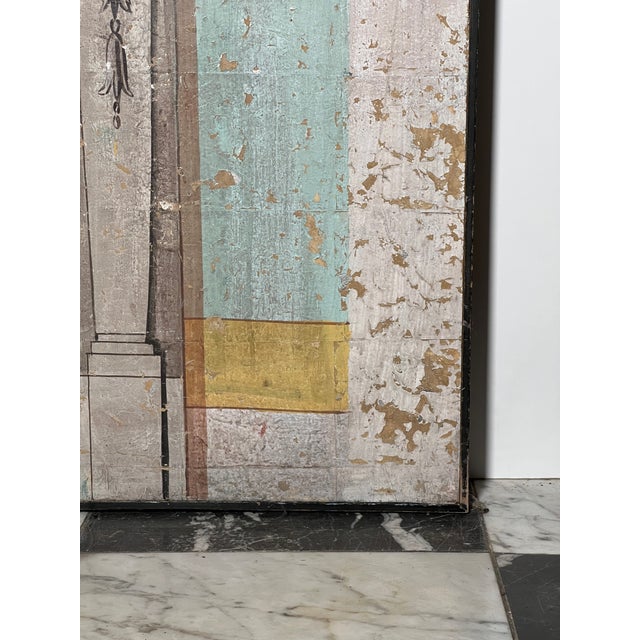 Blue Large Neoclassical Pompeian Style Six Panel Folding Screen With Trompe L’Oeil Interior Scene For Sale - Image 8 of 12