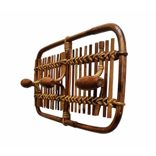 Mid-Century Modern Bamboo and Rattan Wall-Mounted Coat Rack, Italy, 1970s For Sale - Image 3 of 8