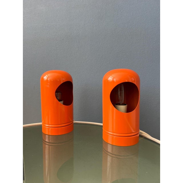 Vintage Orange Table Lamps in the style of Selene Lightolier, Set of 2 For Sale - Image 6 of 11