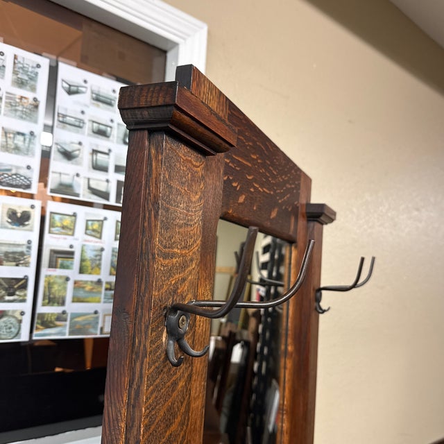 Arts & Crafts Tiger Oak Wood Hall Tree For Sale - Image 9 of 12