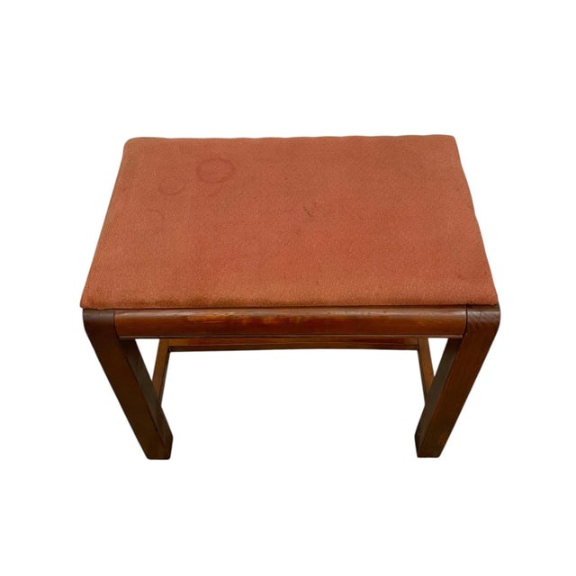 Vintage Mid Century Modern Upholstered Bench Stool With Wooden Frame For Sale - Image 4 of 10