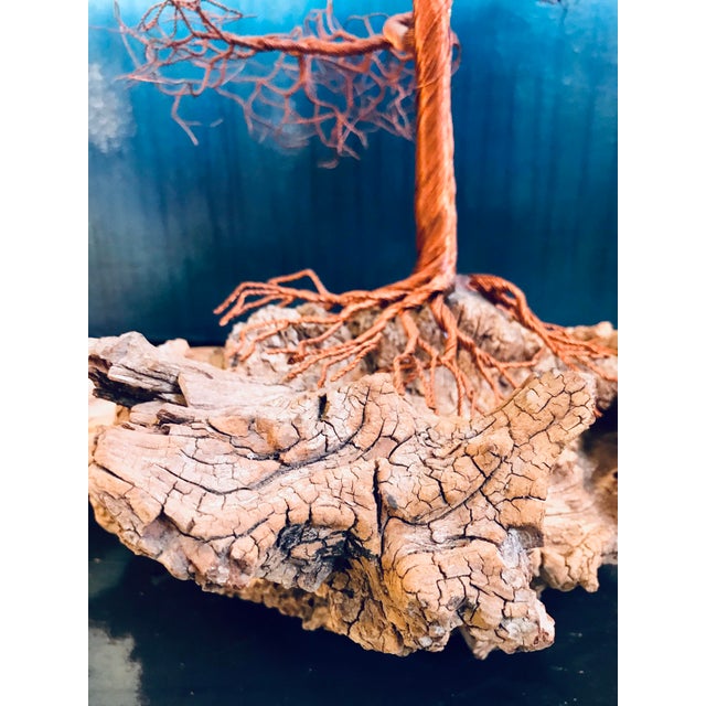 Organic Modern Copper Wire Tree on Wood Sculpture For Sale - Image 4 of 12