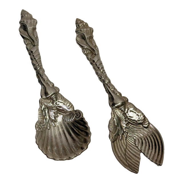 Vintage 1993 Arthur Court Marine Life Shell Salad Servers - Pair For Sale
