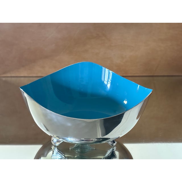 Vintage Heirloom Silver Plate & Turquoise Enamel Footed Bowl For Sale - Image 12 of 14