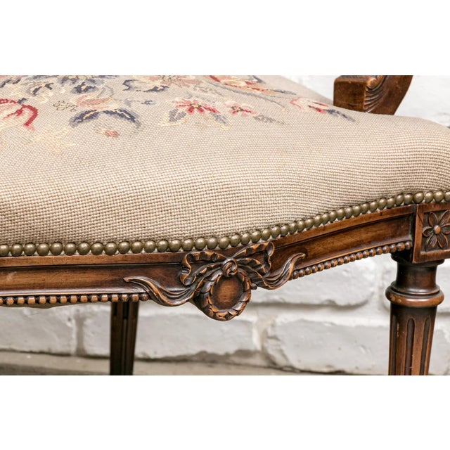 Early 20th Century Vintage Regency Style Carved Needlepoint Armchairs- Set of 2 For Sale - Image 5 of 12