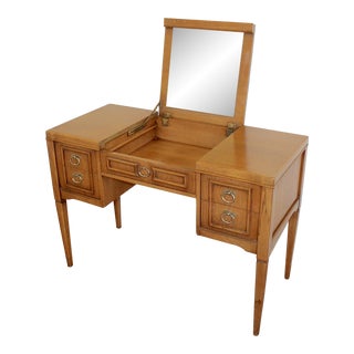 1970s Vintage Drexel Heritage Flip Top Vanity Drexel Marking in Drawer For Sale
