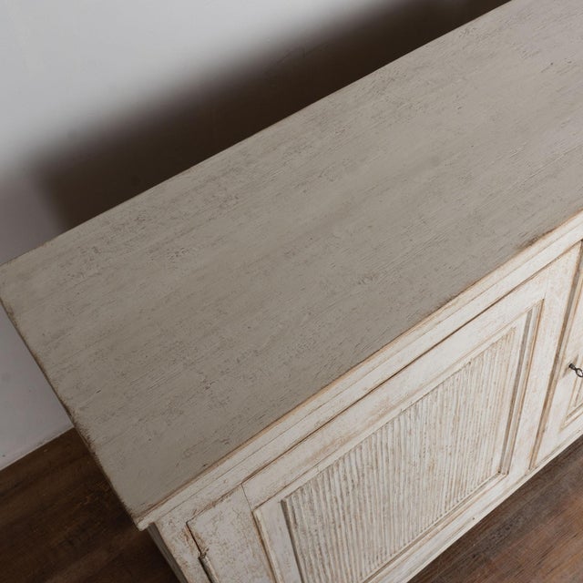 Pair 19th Century Swedish White Painted Pine Sideboards With Fluted Doors For Sale - Image 4 of 16