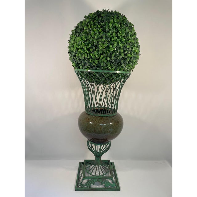 Vintage 1980s Wrought Iron and Ceramic Decorative Urn Planter Cachepot For Sale - Image 14 of 17