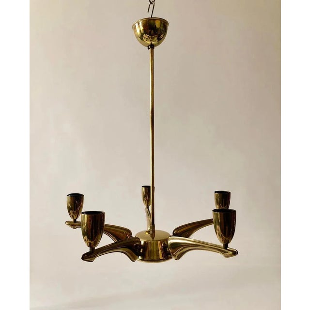 Metal French Brass Chandelier, 1950s For Sale - Image 7 of 12