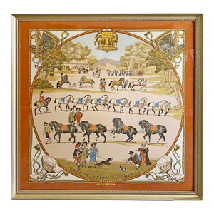 Authentic Framed Hermès Silk Scarf Présentation De Chevaux Created by Philippe Ledoux in 1970 – Large 36.5” Luxury Wall Art Framed