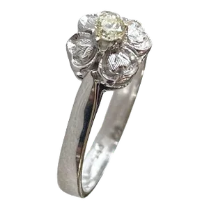 Vintage 18k White Gold Diamond Halo Clover Engagement Ring Size 2