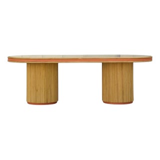 Java Dining Table in Tinted Rattan and Imitation Grained Leather by Popus Editions For Sale