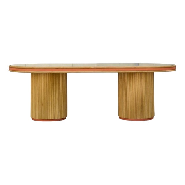 Java Dining Table in Tinted Rattan and Imitation Grained Leather by Popus Editions For Sale