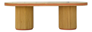 Java Dining Table in Tinted Rattan and Imitation Grained Leather by Popus Editions