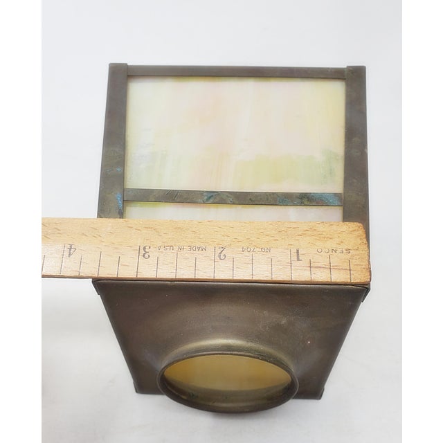 Vintage 4-Panel Slag Glass Brass Lampshade - Mission - Arts & Crafts - 5" Tall For Sale - Image 11 of 11
