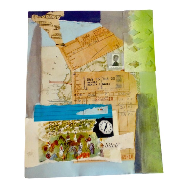 "Nenita Goes Shopping" Contemporary Torn Paper Mixed-Media Collage For Sale
