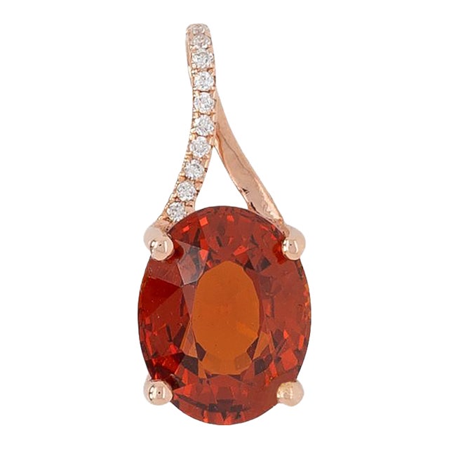 2.6cts Spessartine Pendant With Natural Diamonds Accents: Solid 14k Gold, For Sale