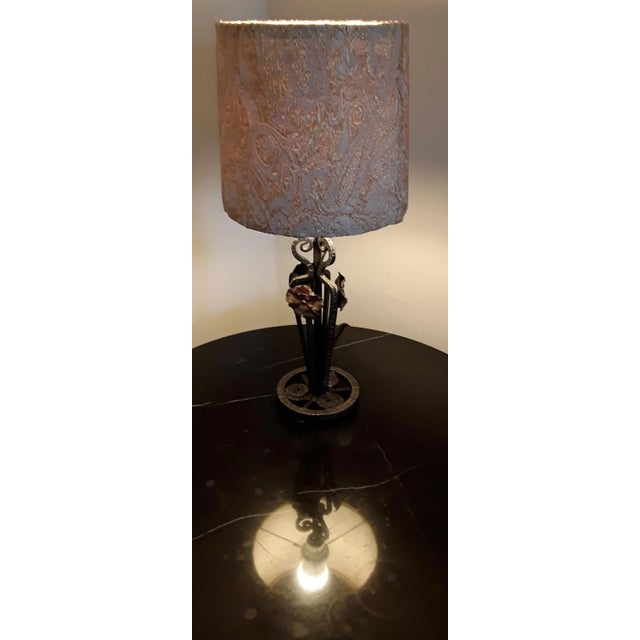 Vintage Art Deco Table Lamp with Wrought Iron Foot with Floral Ornamental Parts, 1930s For Sale - Image 6 of 11