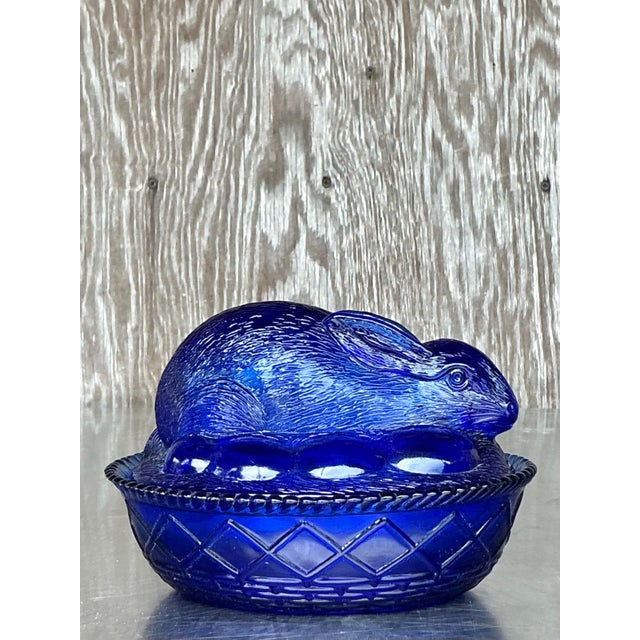 Glass Vintage Boho Pressed Glass Rabbit Lidded Trinket Dish For Sale - Image 7 of 8