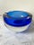Stunning, mid-century modern Marano glass ashtray. Cobalt blue and clear base.