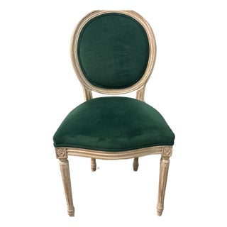 Mid 20th Century Emerald Green French Louis Dining Chair For Sale