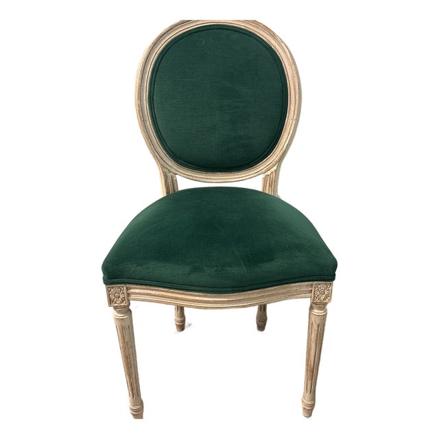 Mid 20th Century Emerald Green French Louis Dining Chair For Sale
