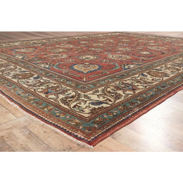 Textile Mid 20th Century Earthy Vintage Persian Tabriz Rug, 11'01 X 14'05 For Sale - Image 7 of 10